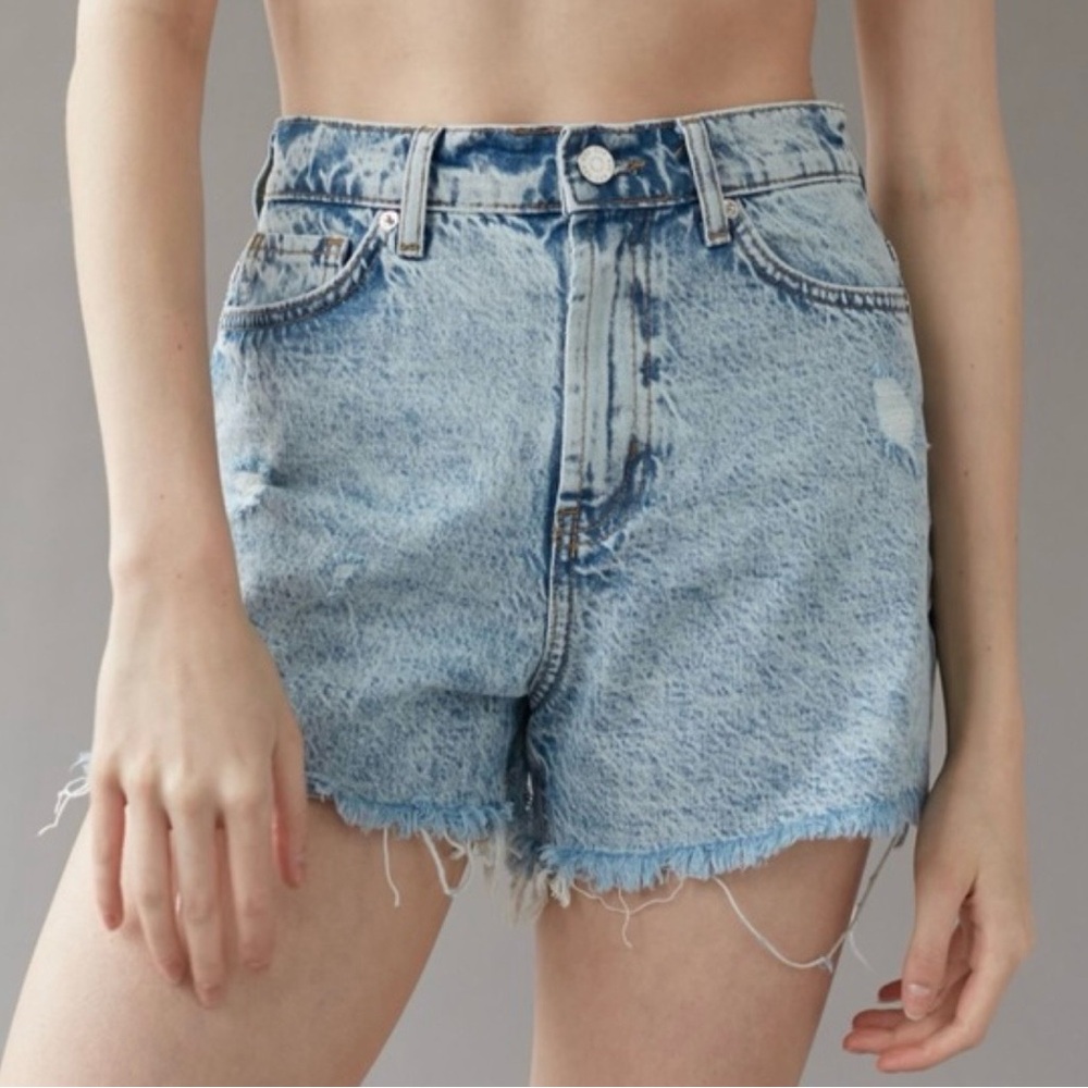 BDG Distressed Light Blue High-Rise Denim Shorts
